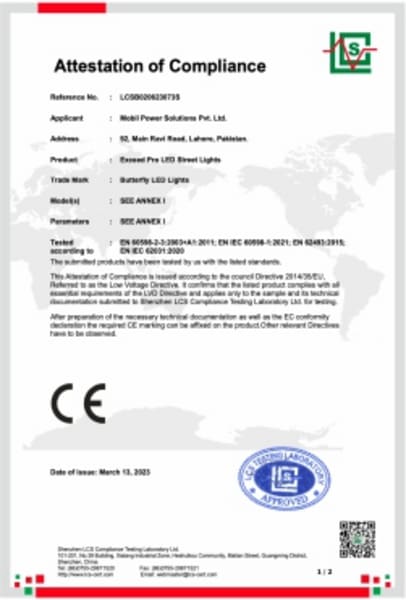 CE european conformity certificate issued to Mobil Power Solutions Pvt. Ltd.
